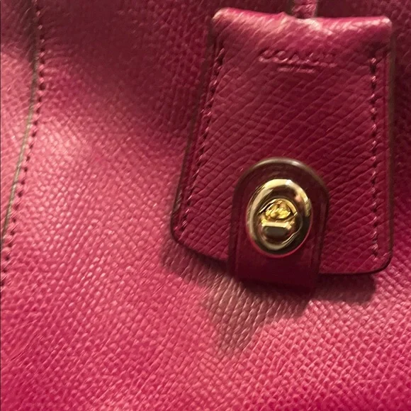 Coach Magenta Leather Satchel with Scarf Accent Key Holder CALLOUTS - Picture 3 of 16